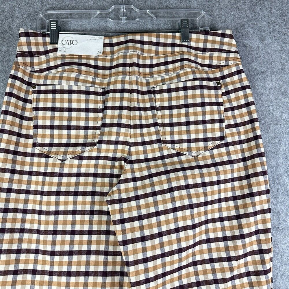Cato Mid Rise Flare Pull On Pants Womens 14 Gingham Plaid Stretch Pockets NEW* - Picture 6 of 16